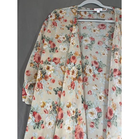 LuLaRoe Shirley Kimono Cardigan Cream Floral Sheer Duster Medium - Picture 2 of 4